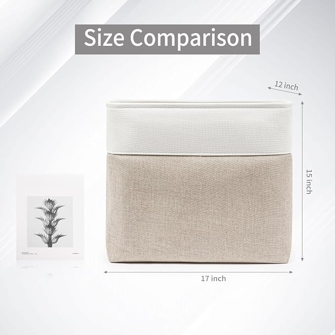 Bagnizer Large Fabric Storage Baskets | 50L Storage Bins, Decorative Linen Closet Baskets with Handles for Organizing, Shelf, Toys, Clothes, Home, Office, Nursery, 17x12x15Inches (Beige&White) - Image 7