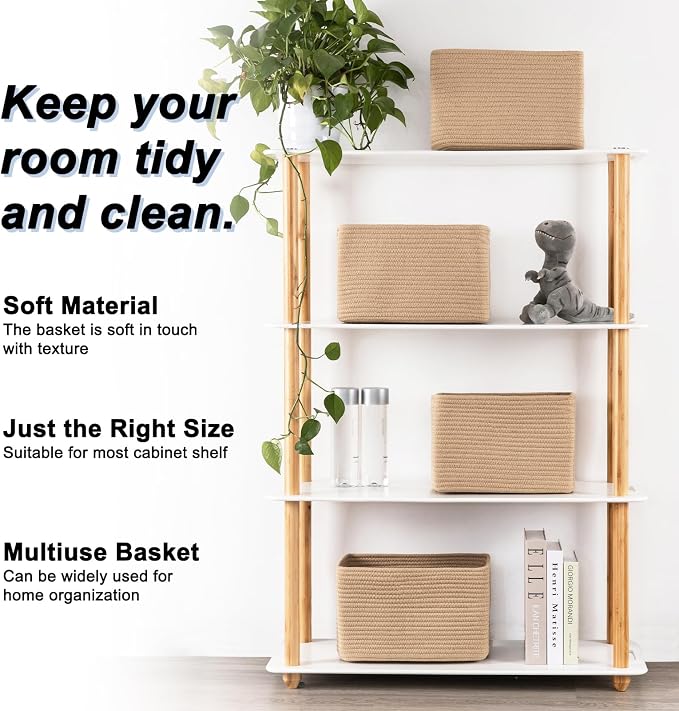 4 Pack Storage Baskets for Organizing, Woven Baskets for Shelves - Perfect for Toys, Books, Towels, and Clothes, Durable Gift Basket Bins Toy Storage, 12.7''L x9''W x7.8''H, Jute - Image 2