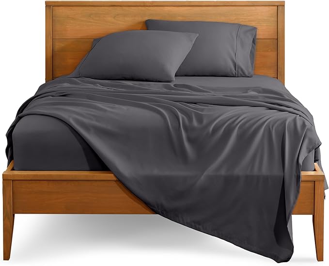 Bare Home Short Queen Sheet Set - 1800 Ultra-Soft Microfiber Bed Sheets - Double Brushed - Deep Pockets - Easy Fit - 4 Piece Set - Bedding Sheets & Pillowcases (Short Queen, Forged Iron Grey)