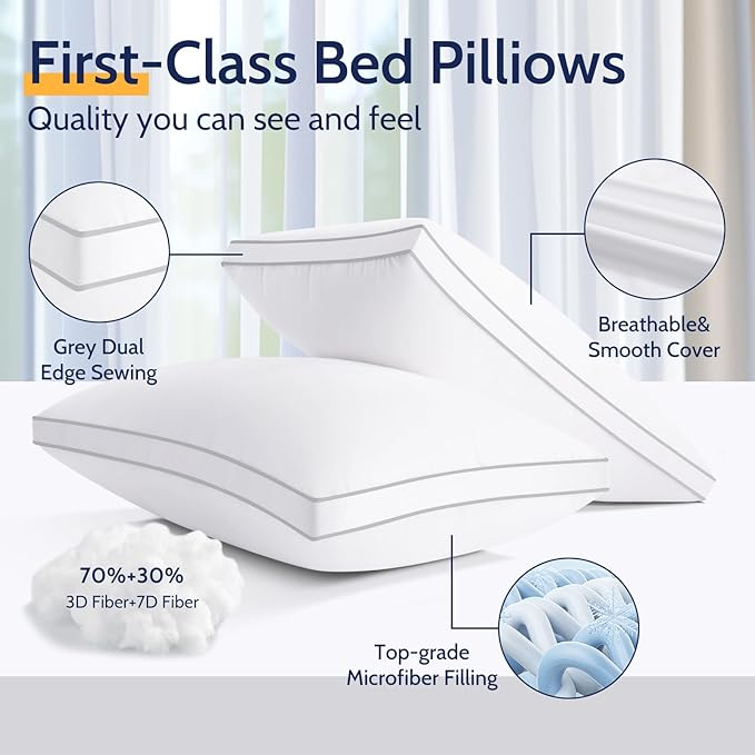 ROUMEA Pillows Standard Size Set of 2, Bed Pillows for Sleeping 2 Pack, Luxury Hotel Quality, Supportive Standard Pillows with Soft Down Alternative for Back Stomach Side Sleepers, Machine Washable