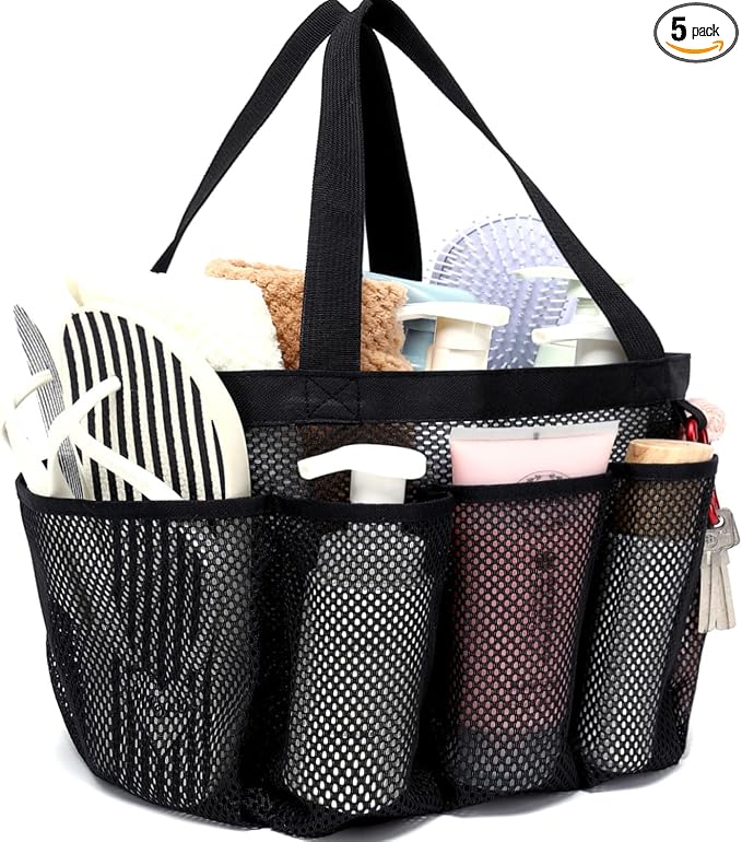 GYEUKHAM Large Mesh Shower Caddy Portable with 8-Pocket for College Dorm Room Essentials,Quick-Dry Handing Shower Basket Tote Bag for Toiletry, Bathroom,Beach,Camp,Gym,Black by GYEUKHAM