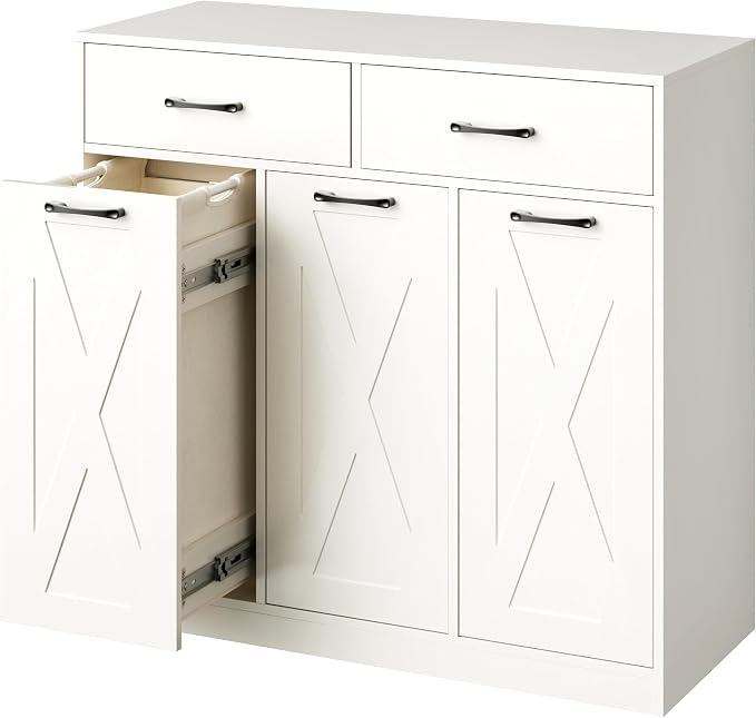 Herture Laundry Hamper Cabinet, Laundry Basket 3 Section with 2 Storage Drawers, Laundry Sorter with Pull-Out Removable Large Bags, 3 x 15.87 Gallons (60L), for Laundry Room Bathroom, White YL01XLW - Image 7