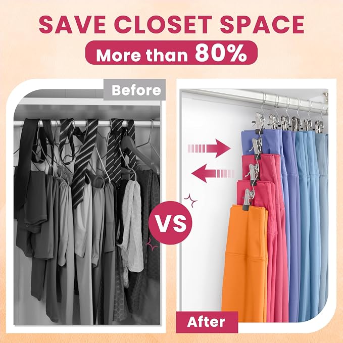 12 Pack Pants Hangers with Clip,Legging Organizer for Closet Hanging, Space Saving Yoga Pants Hangers Clip Hangers Closet Organization,Closet Organizers and Storage for Jeans,Shorts,Skirts,Hats - Image 4
