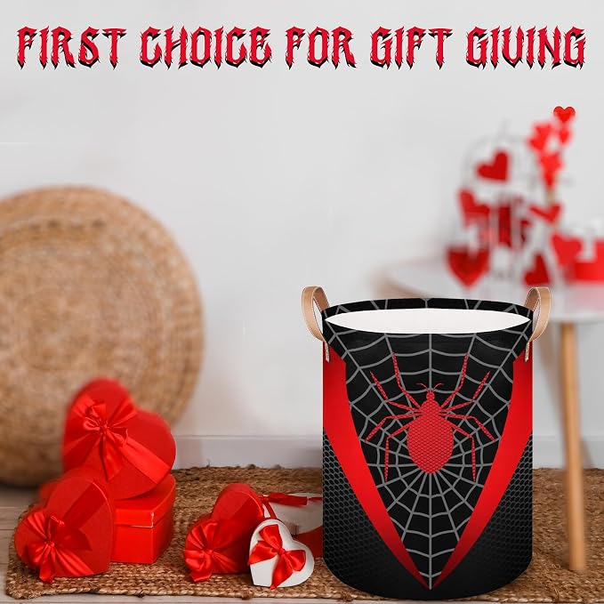 Black Spider Web Large Laundry Hamper Basket, Round Collapsible Storage Organizer Bin for Kids, Boys, Nursery, Closet, Bedroom, Playroom, Toys, Dirty Clothes, 16" W x 20" H - Image 6