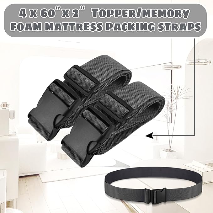 4 Pcs Mattress Topper Straps Adjustable with Buckles Memory Foam Mattress Mattress Packing for Storage and Moving Dark Grey (60''x2'')