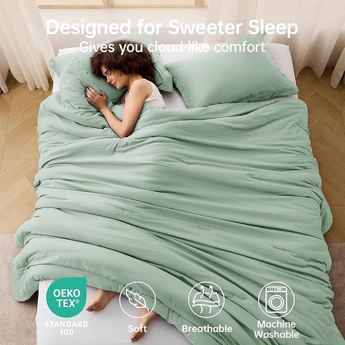 MUXHOMO Full Comforter Sets, All Season Ultra Soft Down Alternative Bedding - 3 Piece Lightweight Bed Set Includes 1 Comforter (82"x86") and 2 Pillow Shams (20"x26"), Sage Green