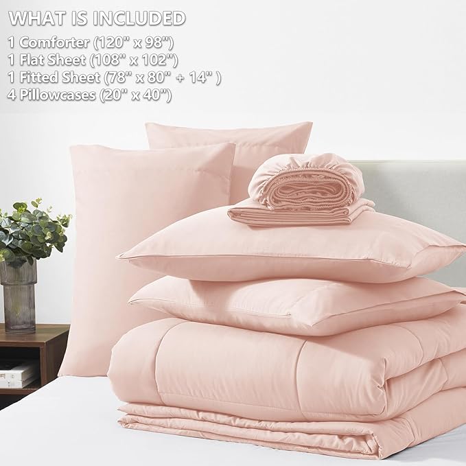 CozyLux Oversized King Comforter Sets Blush Pink, 7 Pieces Bed in a Bag, Ultra-Soft All Season Bedding Sets with Stitch Quilted Comforter, Flat Sheet, Fitted Sheet, Pillowcases