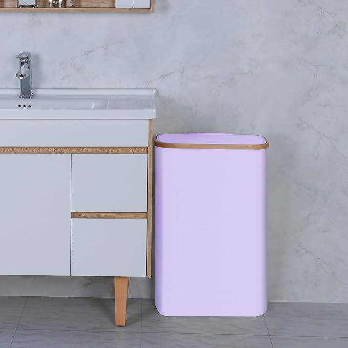 Slim Laundry Basket,60L Laundry Hamper with Lid, Tall Hamper for Laundry,Dirty Cloth Hamper with Bamboo Handle for Toys,Towels, Clothes Organizing,Purple - Image 5