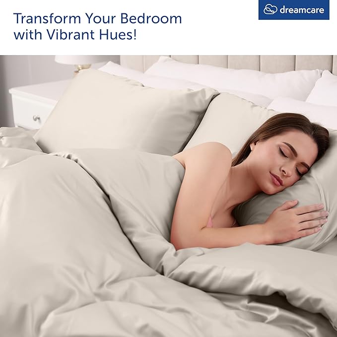 DREAMCARE King Size Sheets Set - 6 pcs Breathable Cooling Bed Sheets - up to 15" Deep Pocket King Sheet Set with Side Pockets - Extra Soft 100% Brushed Hypoallergenic Hotel Luxury Bedding - Beige