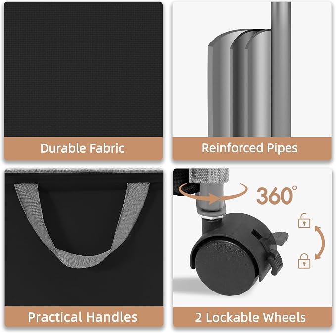 STORAGE MANIAC Rolling Laundry Hamper with Lid, 23.7 Gal (90 L) Large Tall Laundry Basket with Wheels & Handles, Aesthetic Dirty Clothes Hamper for Small Space, Dorm, Apartment, College, Black - Image 5