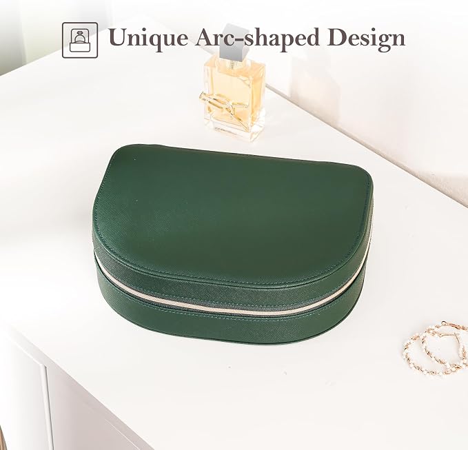 ProCase Travel Size Jewelry Box, Large Portable Seashell-Shaped Jewelry Case, 2 Layer Jewelry Organizer in PU Leather for Women -Emerald - Image 4