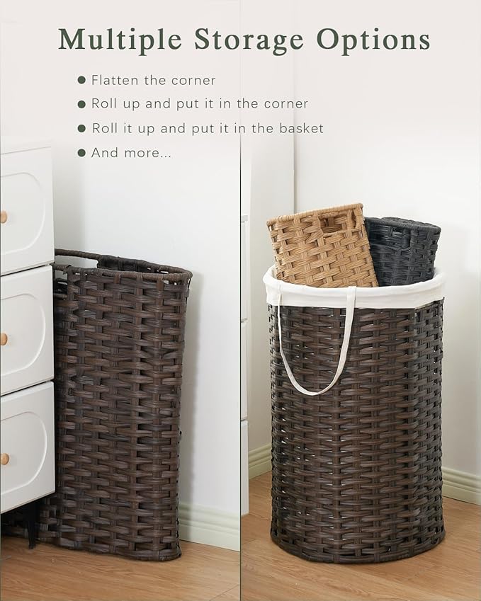 SETVSON Laundry Hamper with Lid, 19.0 Gal (72 L) Round Wicker Laundry Basket, Handwoven Rattan Basket with Lid, Removable Bag, 2 Mesh Bags, Handles for Living Room, Bathroom, Brown - Image 5