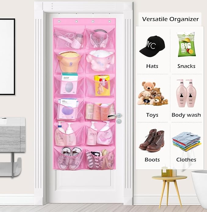 KIMBORA 12 Large Mesh Pockets Over the Door Shoe Organizer for Closet Hanging Shoe Rack for Door Sneaker Hanger Boot Storage for Kids, Baby, Toddler, Girl, Pink - Image 7