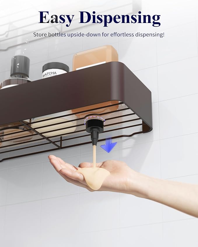 Kitsure Shower Caddy - 2 Pack Adhesive Shower Organizer, Rustproof Metal Shelves, No-Drill Bathroom Organizers and Storage, Brown, Large - Image 6