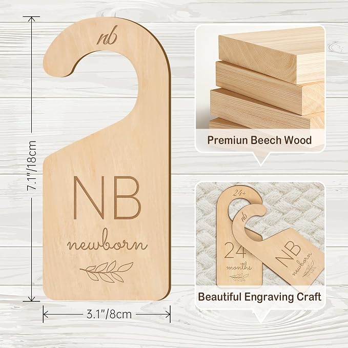 Wooden Baby Closet Dividers - 8 Pcs Double-Sided Design for Newborn Nursery Room Wardrobe Storage by Months Size - Perfect Toddler Clothes Organizer (Olive-1) - Image 6