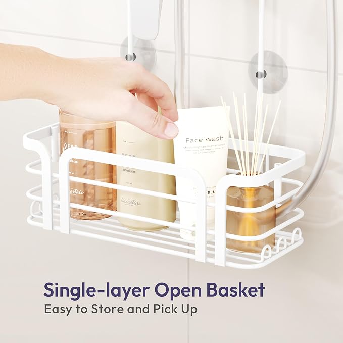 SWTYMIKI Shower Caddy Hanging Organizer - Over the Door Shower Caddy with 6 Hooks, 2 Installation Ways, Stainless Steel Rustproof Bathroom Organizer, White - Image 4
