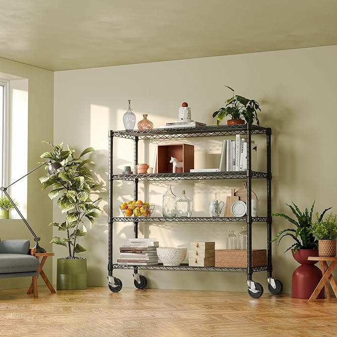 IZEUK 4-Tier Adjustable Heavy Duty Metal Storage Shelving Unit, Wide Utility Rack Organizer for Garage, Kitchen, Office, Basement, Warehouse (Black, 15.7" D x 33.5" W x 70.5" H) - Image 7