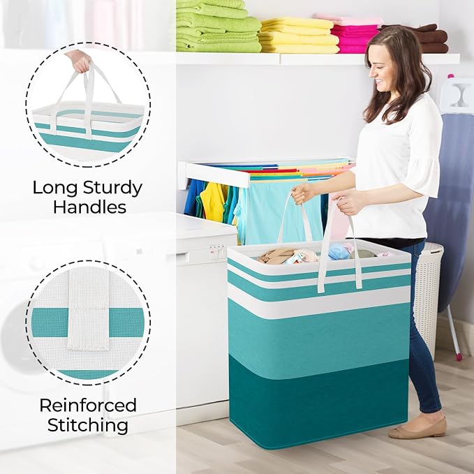 StorageRight Large Collapsible Laundry Basket Hamper with Easy Carry Handles，Freestanding Clothes Hampers for Laundry, Bedroom, Dorm, Towels, Toys, 125L, Green - Image 4