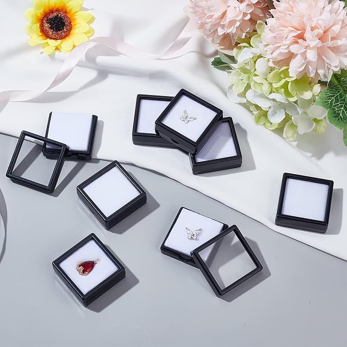 BENECREAT 24PCS Black Gemstone Display Box Jewelry Box Container with Clear Top Lids 1.5x1.5x0.6 for Gems, Jewelry, Crystal Diamond Accessories Display - Image 5