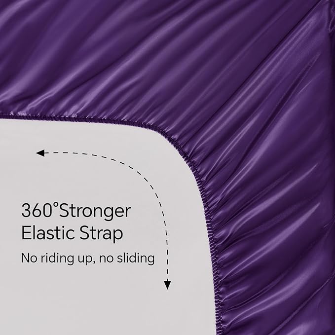 BEDELITE Satin Sheets Queen Size Bed Set, Luxury Soft Plum Purple Sheets for Hair and Skin, Similar to Silk Bed Sheets Set 4 Pieces with 1 Deep Pocket Fitted Sheet, 1 Flat Sheet, and 2 Pillowcases