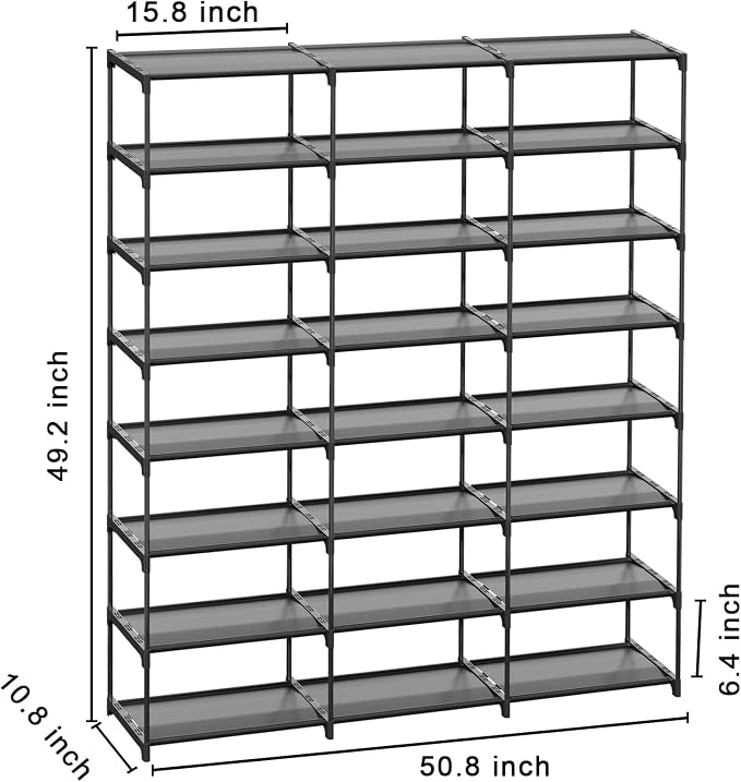 SMILHELTD Large Shoe Rack Shoe Storage Organizer for Entryway Heavy Duty Free Standing Shelves Space Saving for Sneakers Hallway Garage Organization (3 Row 8 Tier) - Image 2