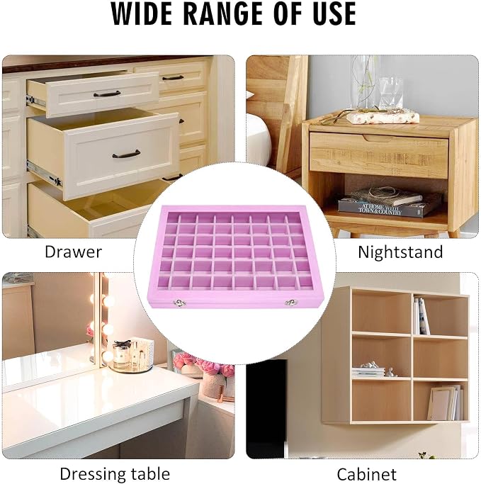 Siveit Velvet Jewelry Tray 48 Grid Jewelry Display Tray Organizer Box with Transparent Lid Rings Earrings Necklaces Pendants Display Box Suitable for Women and Girls (Pink) - Image 7