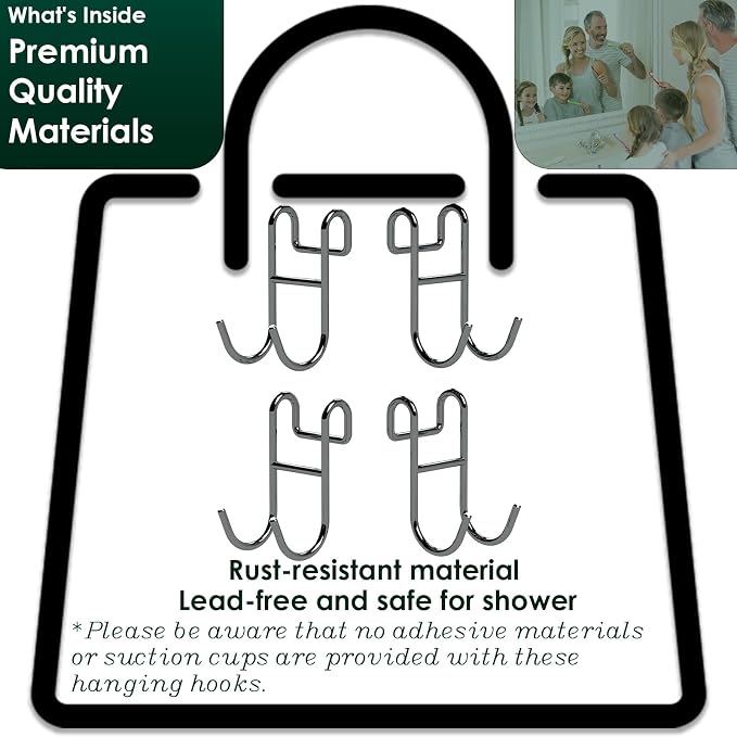 Shower Caddy with Hooks - 4 Pack Silver Razor Hanger and Loofah Holder - Image 4