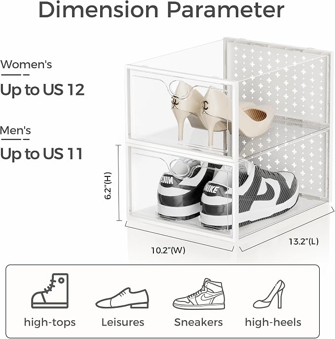 Pinkpum X-Large Shoe Storage Boxes 18 Pack, Shoe Organizer for Closet Clear Plastic Stackable Shoe Dispaly Case Holder Bins, Sneaker Storage for Sneakerheads White - Image 2