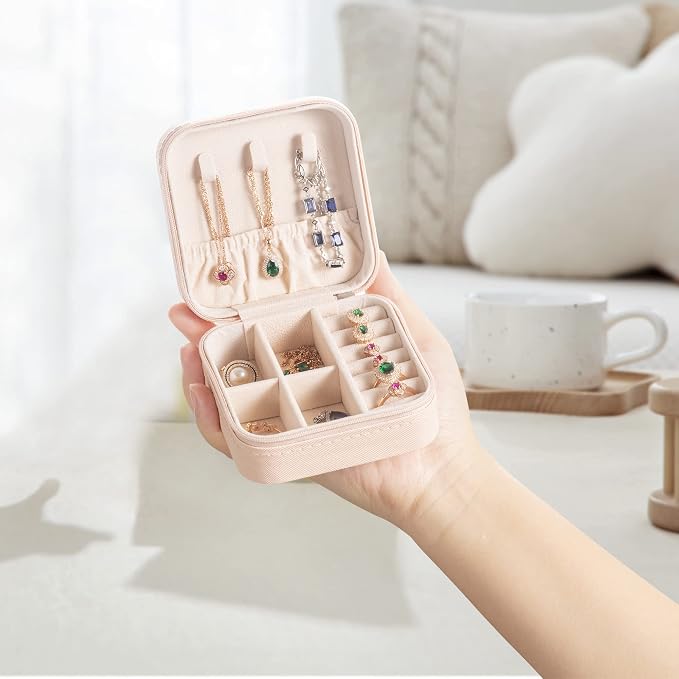 5pack/PU Leather Travel Jewelry Case, Mini Jewelry Box, Small Jewelry Organizer Portable Display Jewelry Storage Case for Rings Earrings Necklace Bracelet Bangle, for Girls Women (Pink) - Image 2