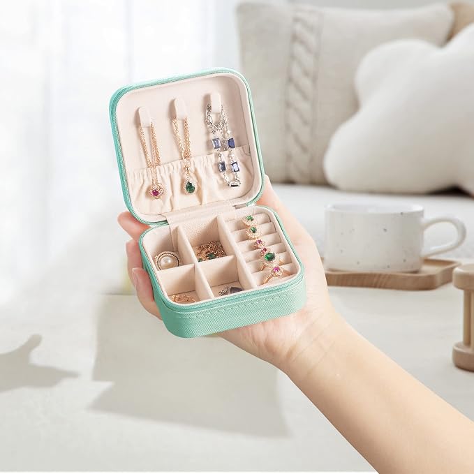 5pack/PU Leather Travel Jewelry Case, Mini Jewelry Box, Small Jewelry Organizer Portable Display Jewelry Storage Case for Rings Earrings Necklace Bracelet Bangle for Girls Women(Blue) - Image 2
