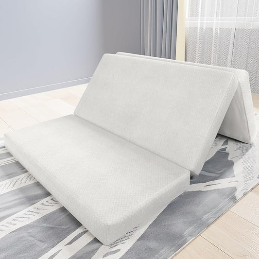 Moonsea Tri Folding Mattress Topper, Memory Foam Tri-fold Mattress with Ultra Soft Waterproof Washable Cover, Queen Size (78"x58"x4")