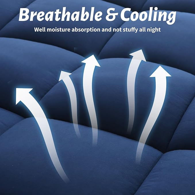 Thick Mattress Topper with Deep Pocket, Extra Pillow Top Mattress Pad, Breathable & Cooling Mattress Cover, Fits 8-21 Inch, Soft Support for Back Pain Relief, Mattress Protector (Full, Navy Blue)