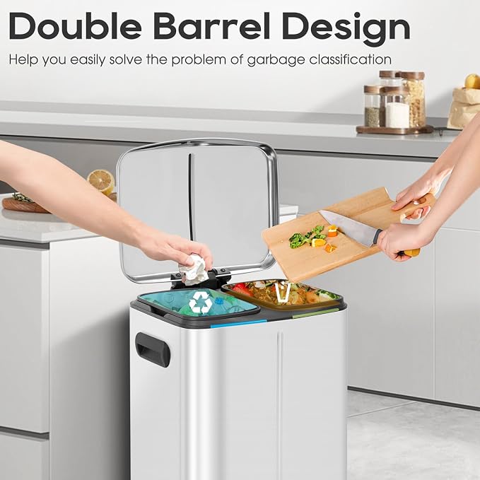 FDW | 10 Gallon Trash Can with Lid | Stainless Steel | Fingerprint-Proof | Made of Stainless Steel | Soft-Close Step Pedal | Hands-Free Use | Easy to Clean | for Kitchen, Office, Bathroom - Image 4
