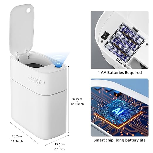 JUDRDO 3.5 Gallon Slim Automatic Trash Can for Bathroom,Touchless Diaper Trash Can with Trash Bag Auto-adsorption Technology,Motion Sensor Diaper Garbage Bins for Bedroom Office Kitchen Toilet - Image 5