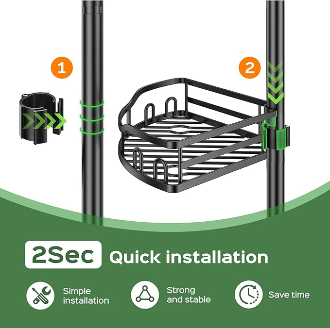 HAMITOR Shower Caddy Tension Pole: Rustproof Quick Install Corner Bathroom Organizer Shelf on Floor for Renters - 4-Tier Large Capacity Storage Rack with Soap Holder for Apartment -47-121 Inch/Black - Image 6