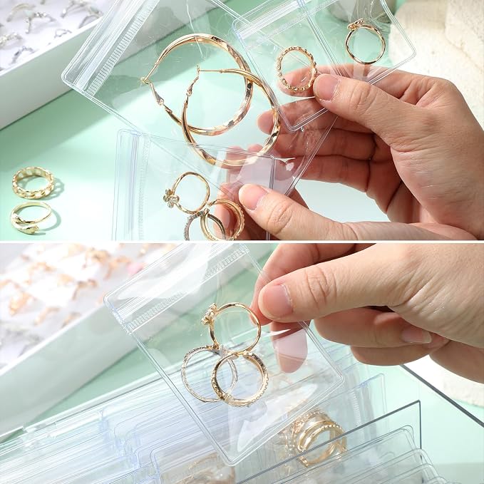 3 Pack 4-in-1 Clear Jewelry Box Organizers with 80 Portable Anti Tarnish Jewelry Bags, Acrylic Organizers and Storage for Women Girls Earrings Rings Necklaces Bracelets Holder - Image 3