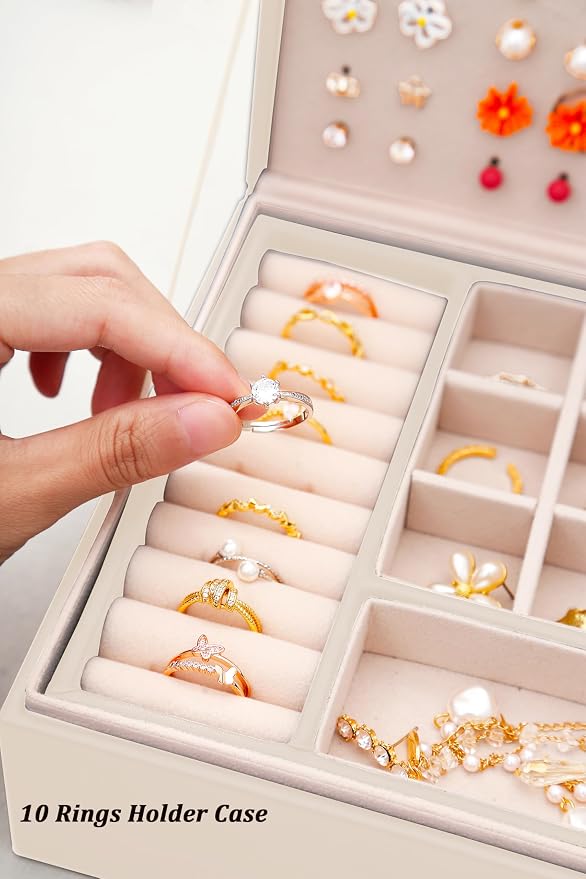 QBestry Girls Jewelry Box Earring Holder Organizer for Girls Jewelry Organizer Box Stud Earrings Organizer for Girl Womens Beige Jewelry Box for Earrings and Necklaces Rings Stud Earring Box for Teen - Image 7
