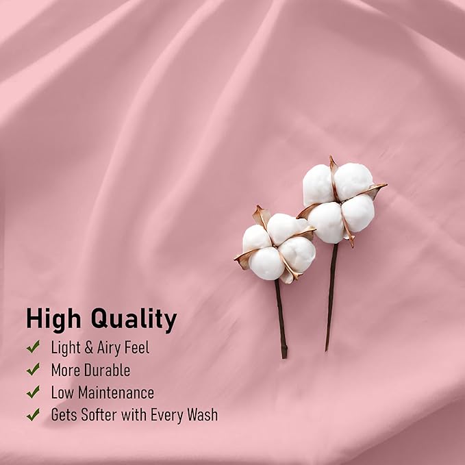 RUVANTI 100% Cotton Sheets – Split King Size Percale Bedding, Cooling & Breathable, Durable with a Crisp, Soft & Comfortable Feel, 16" Deep Pocket, 5-Piece Set, Bridal Rose