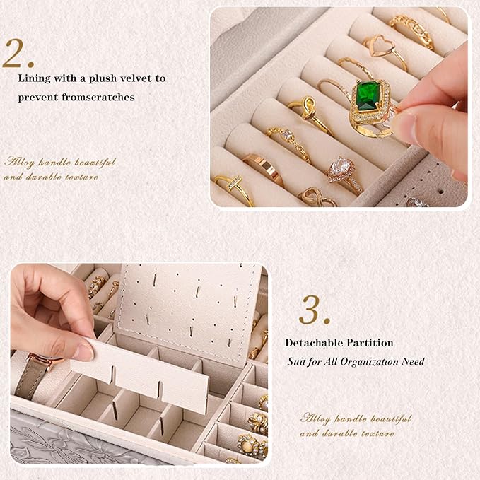TOFUNTOY Jewelry Organizer Box, Large Jewelry Boxes for Women, 3-Layer Jewelry Holder Organizer for Necklace Earrings Rings Bracelets Storage, Gift for Her Mom - Image 3