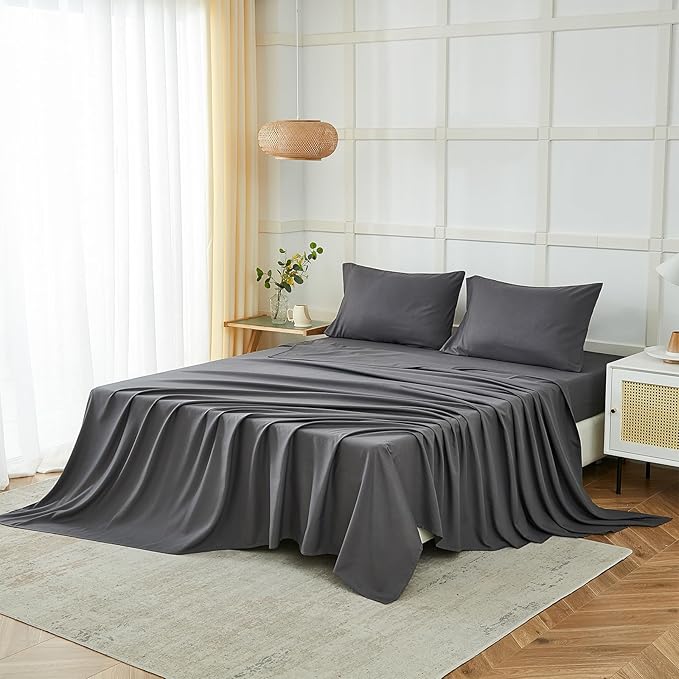 ILAVANDE Grey Twin Sheets Set, 3 Piece, Hotel Luxury 1800 Series Super Soft Microfiber Twin Bed Sheets, Wrinkle Free & Breathable, 14" Deep Pocket