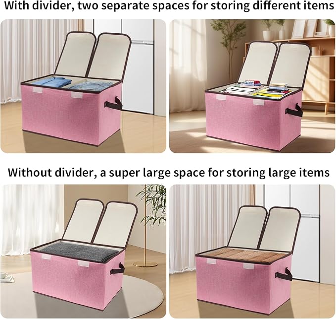Foldable Fabric Storage Box, 16.5 x 11.8 x 9.8 inches (L x W x H), with Double-Lid & Dividers, Large Organizer for Home, Closet, Office(Pink, 4 Packs) - Image 5