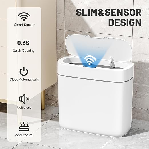 JUDRDO Small Trash Can for Bathroom, 3.5 Gallon Automatic Touchless Trash Can with Lid,Motion Sensor Slim Garbage Can Waterproof Trash Bin Waste Basket for Bedroom, Kitchen - Image 3