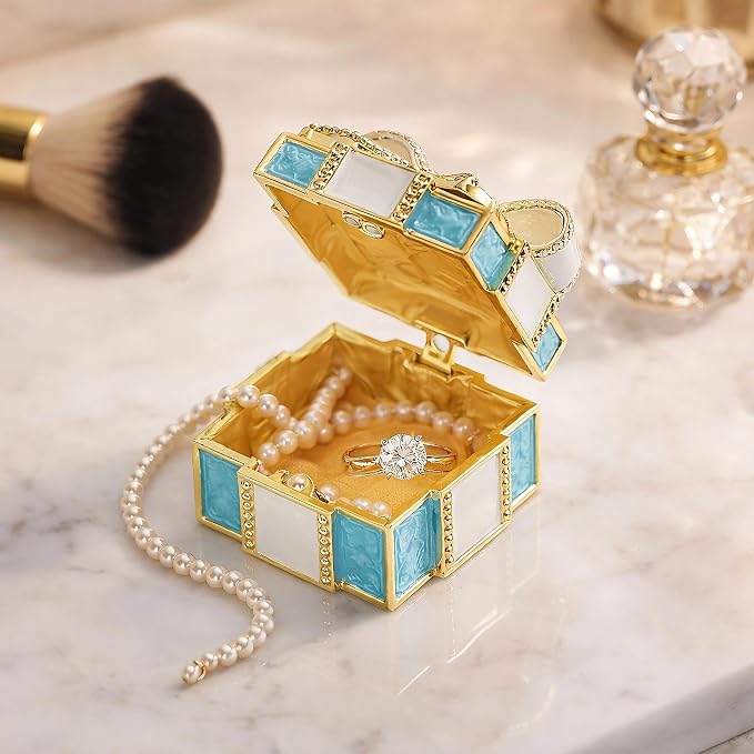 YU FENG Enamel Jewelry Box – Bow Design Hinged Trinket Organizer for Rings, Earrings, Jewelry, Mother’s Day & Birthday Gift - Image 4