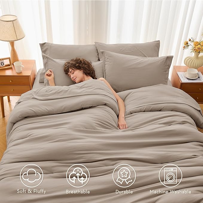MUXHOMO 7 Pieces Full Comforter Set, Soft Bed in a Bag Full Size, All Season Bedding Set with Comforter, Flat Sheet, Fitted Sheet, Pillowcases & Shams, Linen