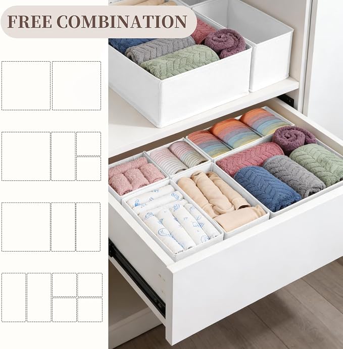 Drawer Organizer Clothes, 16 Pack Dresser Organizer Bins, Foldable Closet Organizers and Storage Fabric Dresser Bins, Shallow Drawer Dividers for Clothing, Underwears, Socks, Tie - Image 4