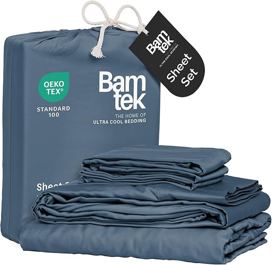 Viscose Bamboo Twin XL Sheets 3PC Set - Extra Long - Cooling Bedding for Hot Sleepers with Moisture Wicking Technology - Silky Soft 16 Inch Deep Pocket, Storm - 38" x 80"