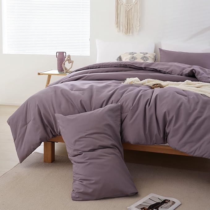 ROSGONIA Dusty Purple Comforter Set Queen, 3pcs (1 Boho Comforter & 2 Pillowcases) All Season Bedding Lightweight Bedspread Blanket Quilt Bed