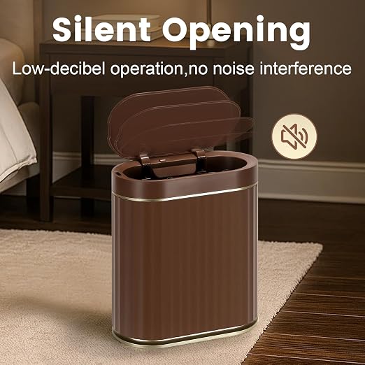 ELPHECO Bathroom Motion Sensor Trash can, 2 Gallon Automatic Garbage Can, Slim Plastic Smart Trash Can with Lid, Commercial Intelligent Trash Bin for Bedroom, Bathroom, Office, Brown Gold - Image 6
