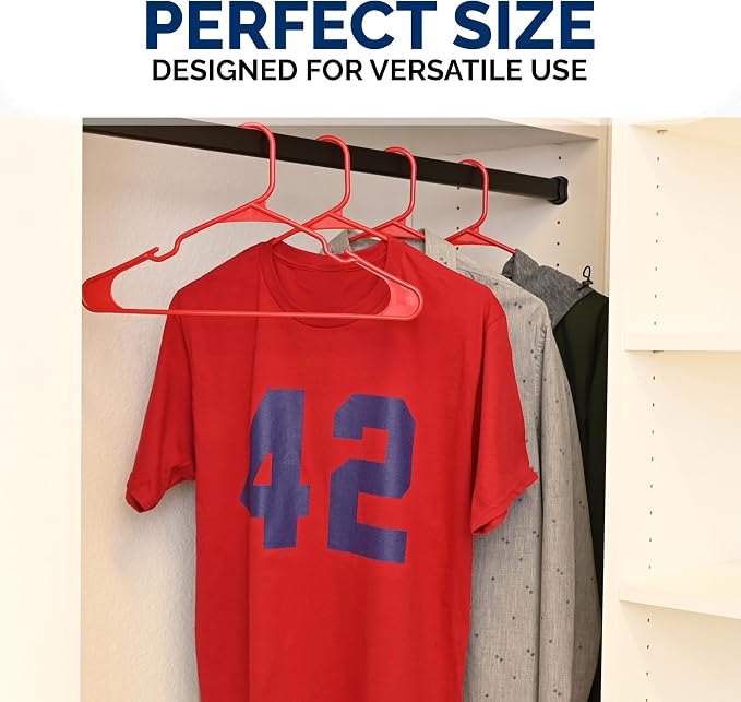 Closetselect Plastic Hangers 50 Pack - Space Saving Clothes Hangers, Made in USA, Durable & Strong Plastic Shirt & Coat Hanger with Notches & Shoulder Grooves, Non-Slip Clothing Hangers | Red Engine - Image 6