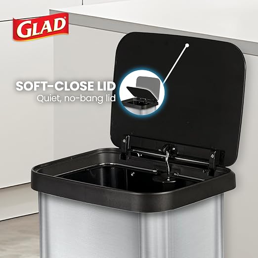 Glad GLD-74506 Stainless Steel Step Trash Can with Clorox Odor Protection | Large Metal Kitchen Garbage Bin with Soft Close Lid, Foot Pedal and Waste Bag Roll Holder, 13 Gallon, Stainless - Image 4